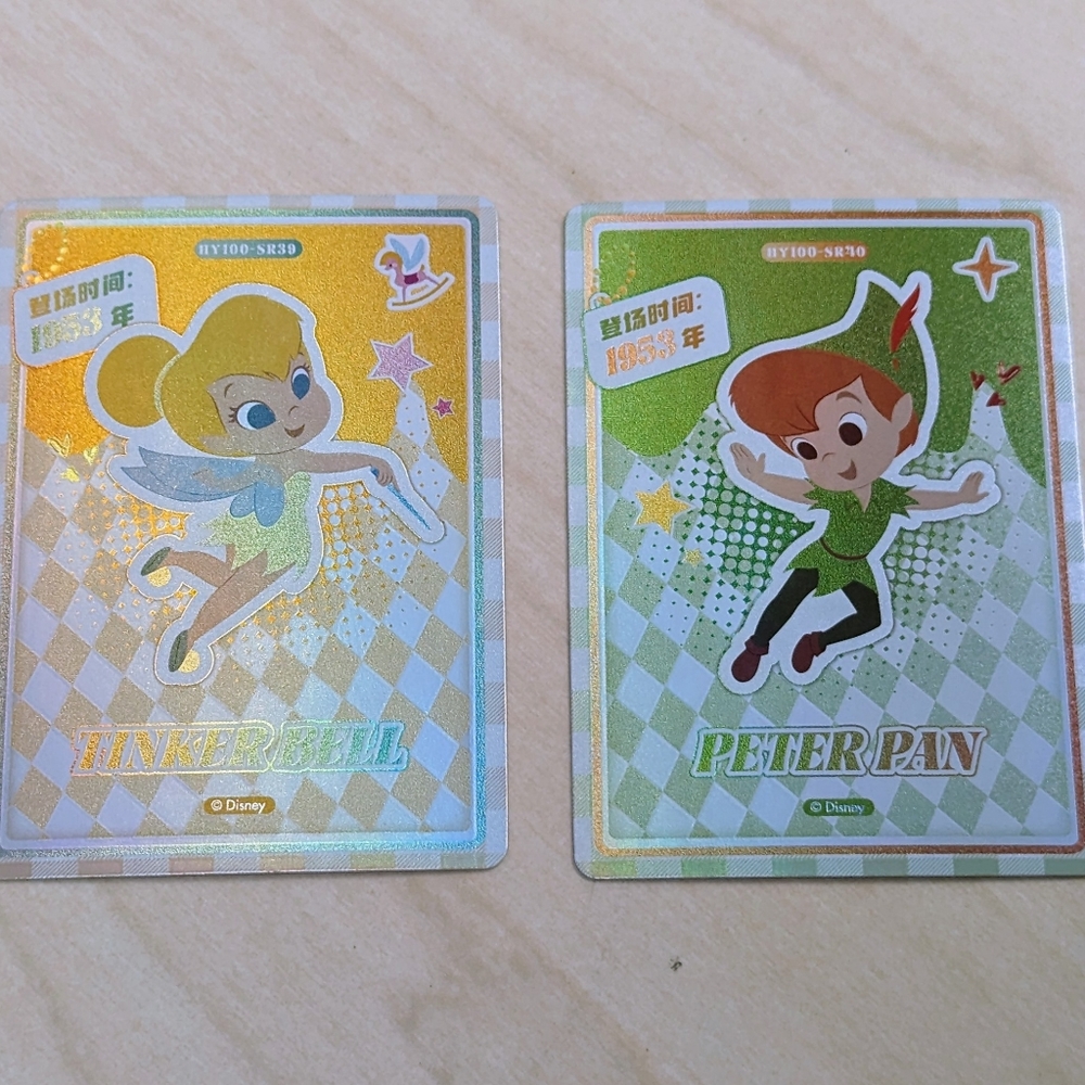 ✨ Disney 100th Anniversary Holographic Cards: Tinker Bell & Peter Pan 🍃 - Mint